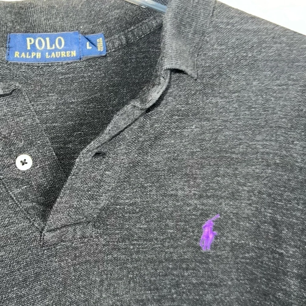 Polo Ralph Lauren Mens Long Sleeved Polo Shirt  Charcoal Heather Cotton Size Lg